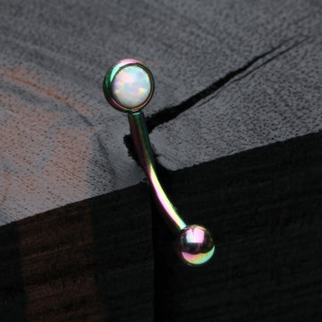 Detail View 1 of Colorline Fire Opal Press Fit Sparkle Curved Barbell-White Opal